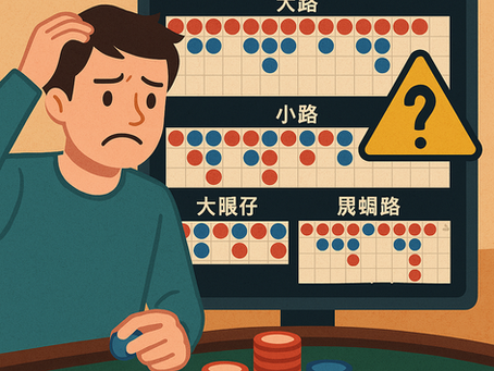 玩家注視百家樂圖表錯誤解讀導致連續下注失誤的場景示意圖